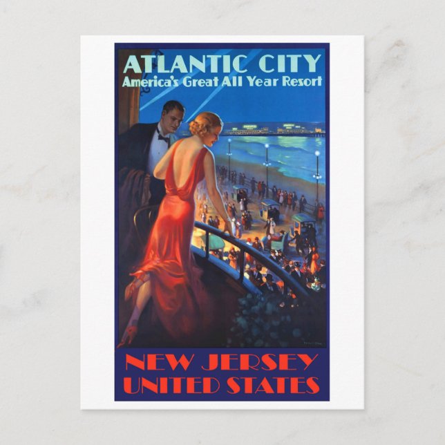 Cartão Postal Atlantic City, Casal na Noite Romântica de Verão (Frente)