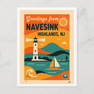 Cartão Postal Atlantic Highlands & Navesink NJ Retrô