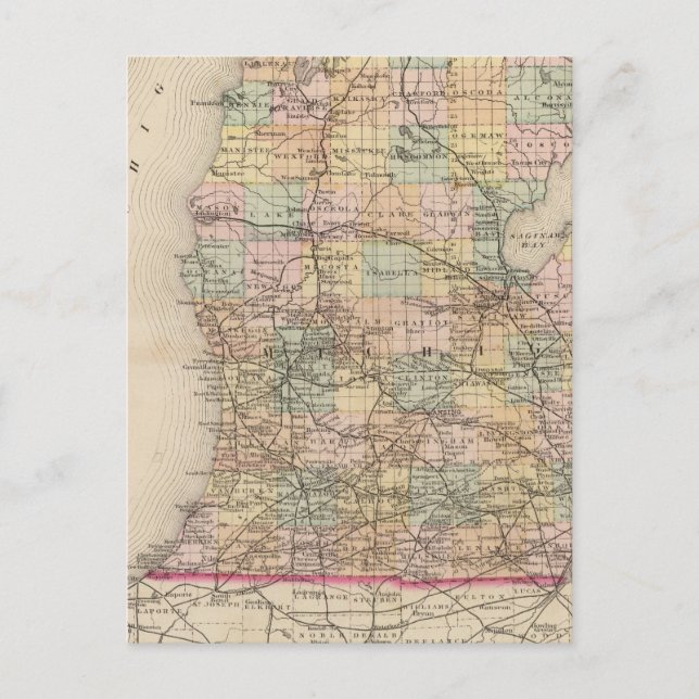 Cartão Postal Atlas do Estado de Michigan Mapa (Frente)