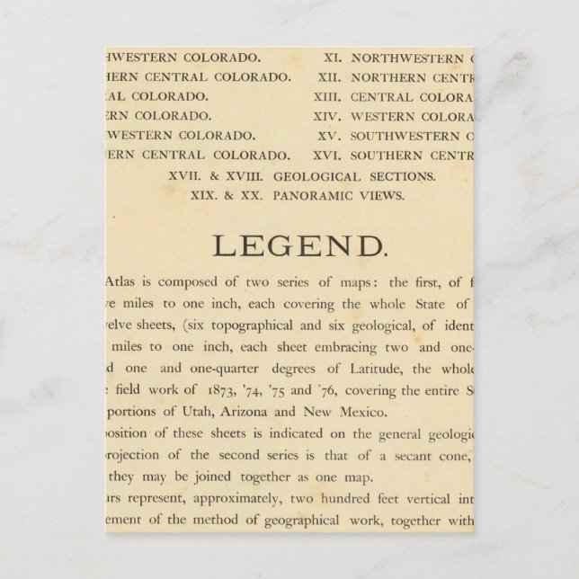 Cartão Postal Atlas geológico e geográfico do Colorado (Frente)