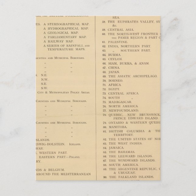 Cartão Postal Atlas londrino de Stanford, de geografia universal (Frente)