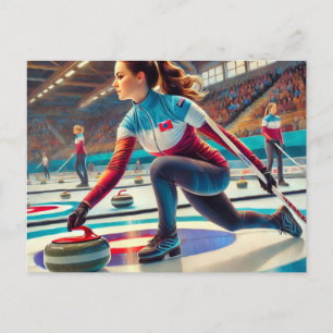 Cartão Postal Atleta Esportiva Feminina Curling