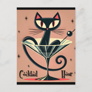 Cartão Postal Atomic Futuristic Space Age Black Cat Martini