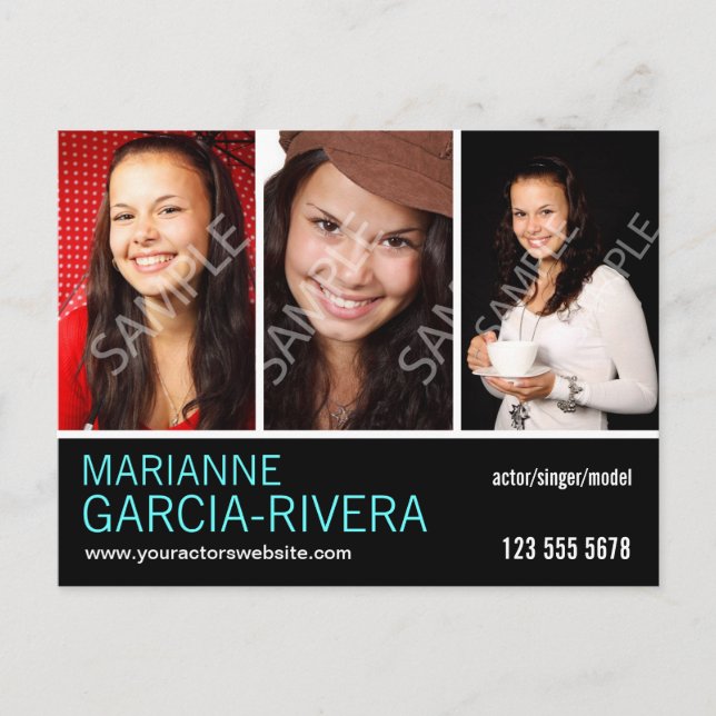 Cartão Postal Ator Triple Headshot Stats (Frente)