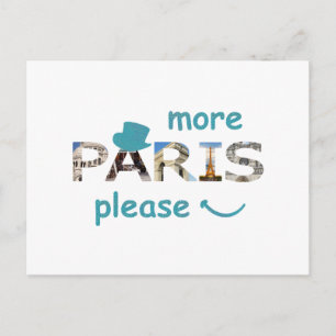 Cartão Postal Atrações de Paris Mais Paris Por Favor Brilho Azul