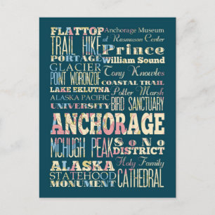 Cartão Postal Atrações e Famosos Locais de Anchorage, Alasca.