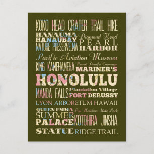 Cartão Postal Atrações e Lugares Famosos de Honolulu, Havaí.