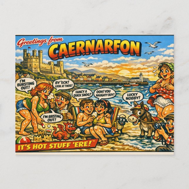 Cartão postal atrevido clássico de Caernarfon (Frente)