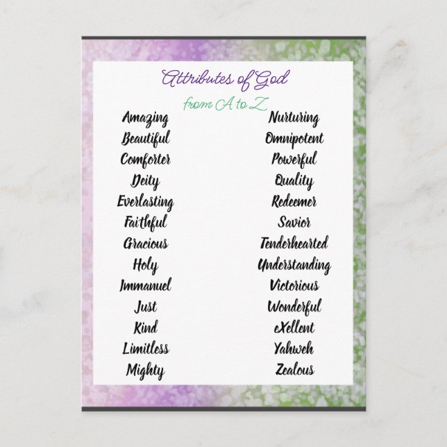Cartão Postal Atributos de Deus de A a Zed (Frente)