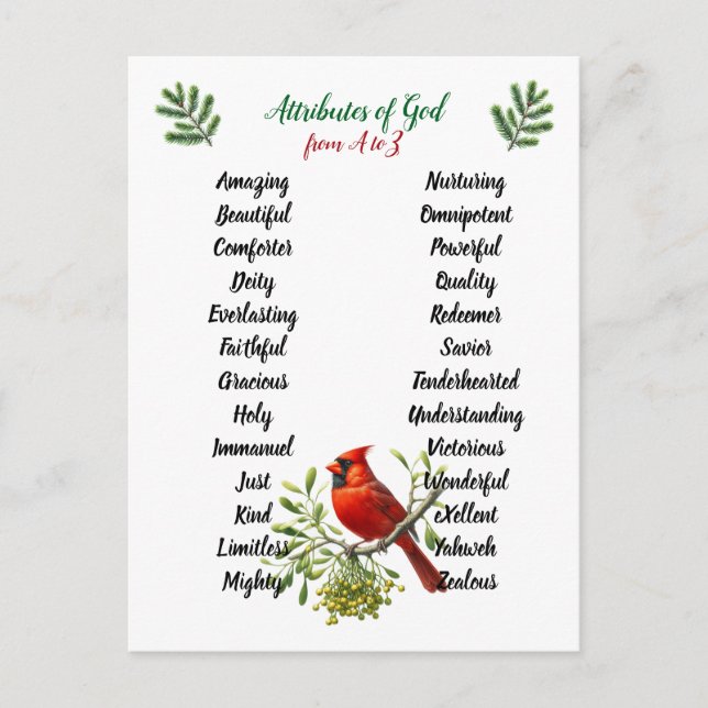 Cartão Postal Atributos de Deus Natal Pássaros e Galhos (Frente)