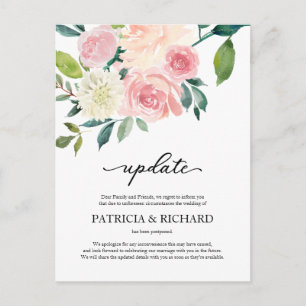 Cartão Postal Atualização de Adiamento de Casamento Floral Blush