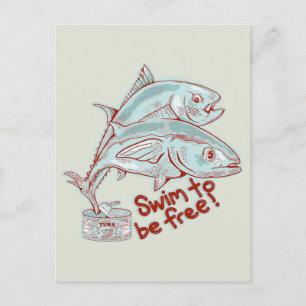 Cartão Postal Atum Peixe que escava uma lata