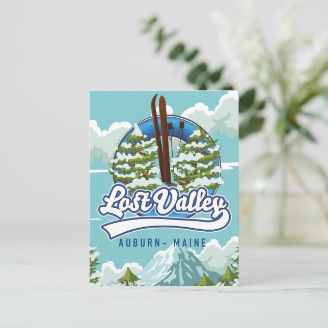 Cartão Postal Auburn, Maine, Lost Valley ski (Em pé/Frente)
