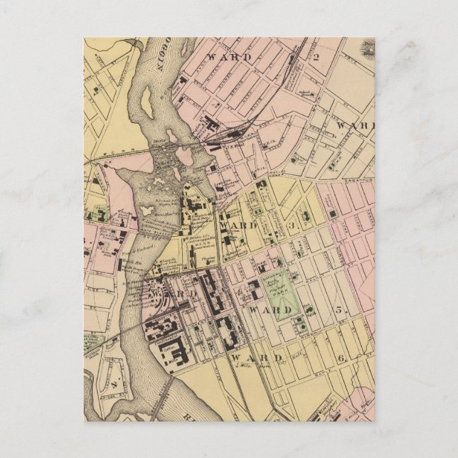 Cartão Postal Auburn, mapa de Lewiston (Frente)