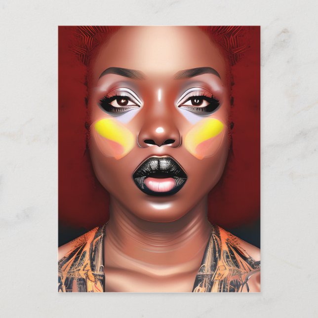 Cartão Postal Auburn Queen Orange Brown Hair Black Melanin Afro (Frente)