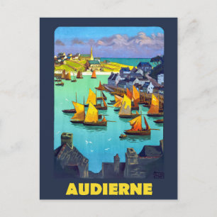 Cartão Postal Audierne, Barcos à Vela no Porto, França