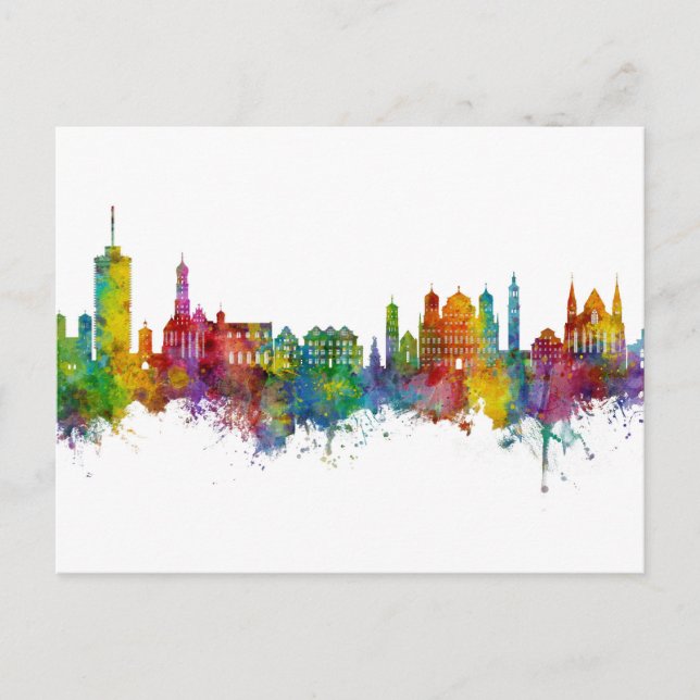 Cartão Postal Augsburg Alemanha Skyline (Frente)