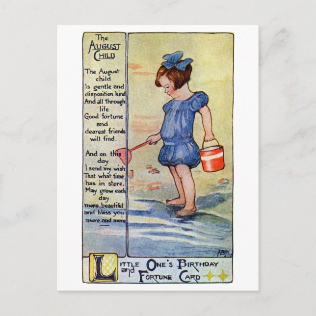 Cartão Postal August Birthday Girl na Praia (Frente)