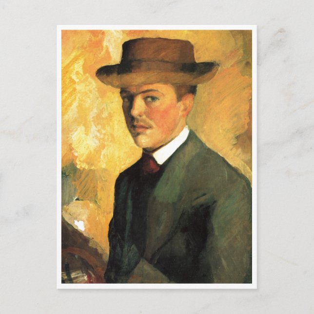 Cartão Postal August Macke - Autorretrato com óleo de chapéu de  (Frente)