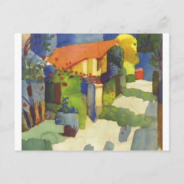 Cartão Postal August Macke - House in Garden 1914 Waterolor (Frente)