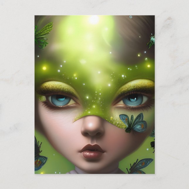 Cartão Postal August Peridot Birthstone Mask Girl (Frente)