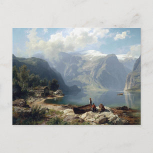 Cartão Postal August Wilhelm Leu Sunny Day em um fiorde noruegu