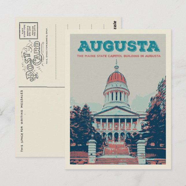 Cartão Postal Augusta Maine - ilustração em maiúsculas (Frente/Verso)