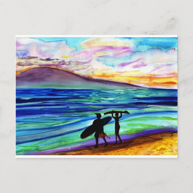 Cartão Postal Aula de surf à tarde Lahaina (Frente)