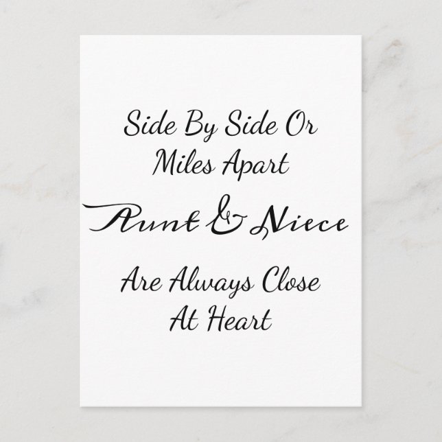 Cartão Postal Aunt & Niece Quote – Side By Side or Miles Apart (Frente)