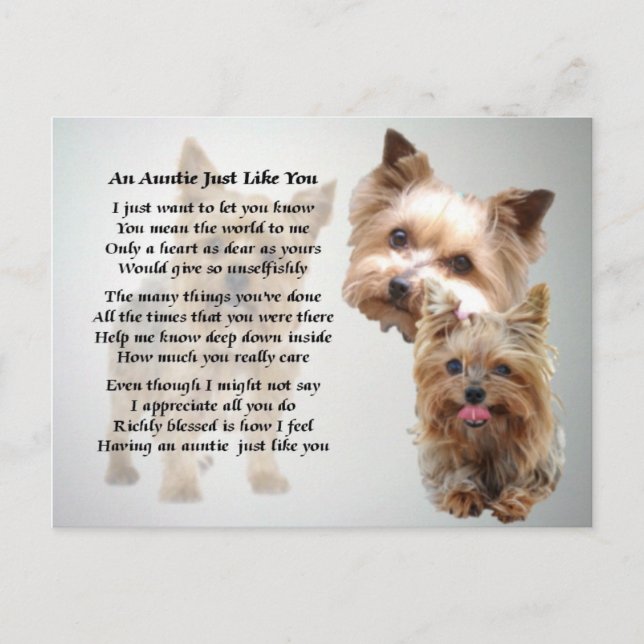 Cartão Postal Auntie Poem - Yorkshire terrier (Frente)