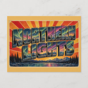 Cartão Postal Aurora Boreal Céu Noturno do Alasca Arte Vintage