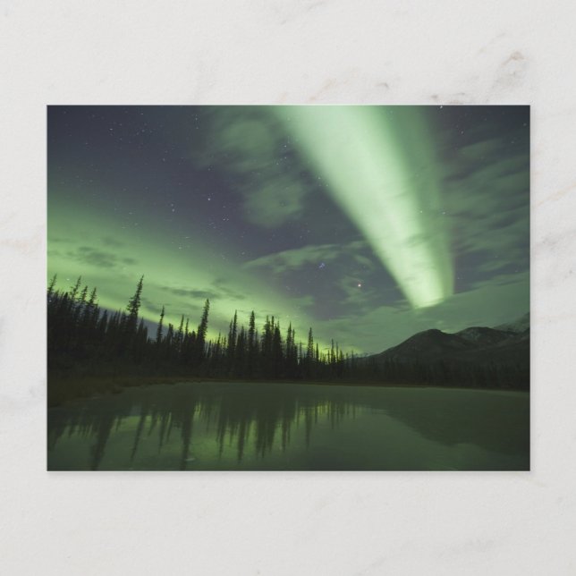 Cartão Postal Aurora boreal é refletida em lagoa da tundra (Frente)