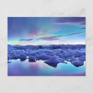 Cartão Postal Aurora Boreal sobre o lago Jokulsarlon, Islândia
