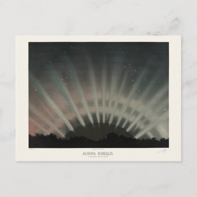 Cartão Postal Aurora Borealis Impressão, Trouvelot, 1881, Restau (Frente)