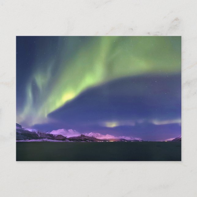 Cartão Postal Aurora Borealis sobre Lyngenfjorden Noruega (Frente)