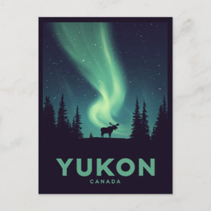 Cartão Postal Aurora do Yukon Alce Vintage Luzes do Norte