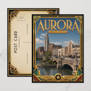 Cartão Postal Aurora Illinois Arte Deco Vintage Era Dourada