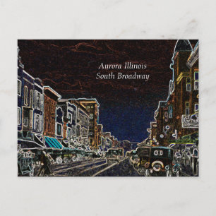 Cartão Postal Aurora Illinois South Broadway Arte Neon 1920