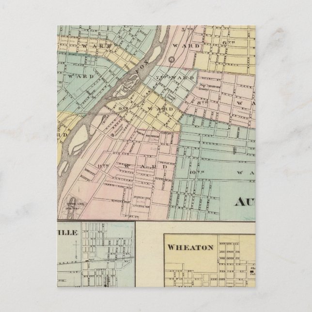 Cartão Postal Aurora, Naperville e Wheaton (Frente)