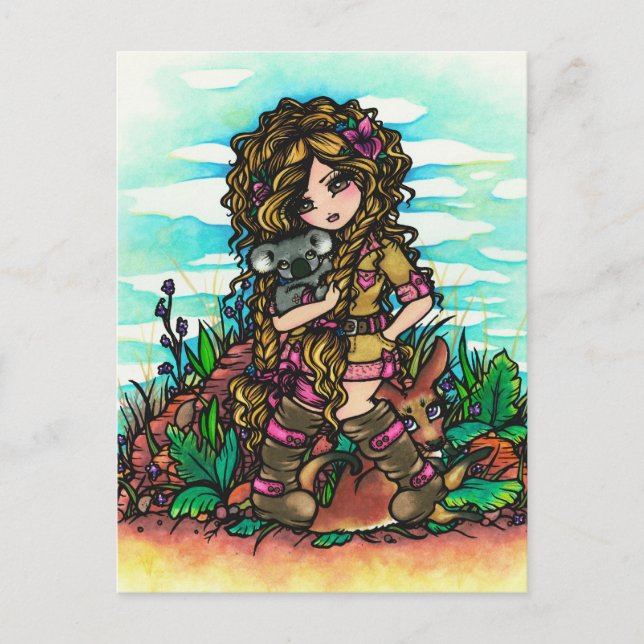 Cartão Postal Aussie Girl Koala Kangaroo - Cartão-postal para ar (Frente)
