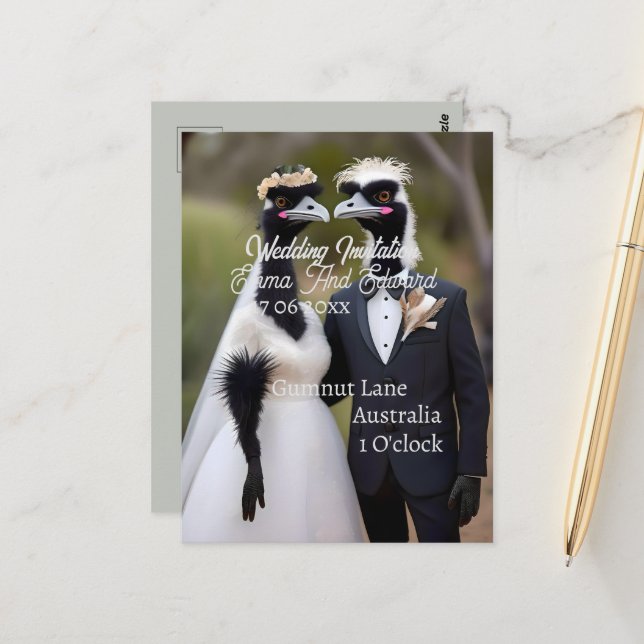 Cartão Postal Aussie Wedding Australian Emus, Wedding (Frente/Verso In Situ)