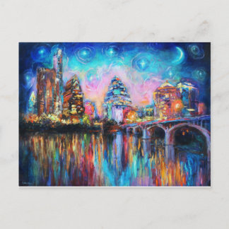 Cartão Postal Austin Skyline às noites de arte da cidade