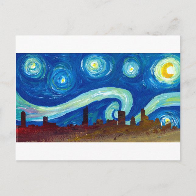 Cartão Postal Austin Skyline Silhouette com Starry Night (Frente)