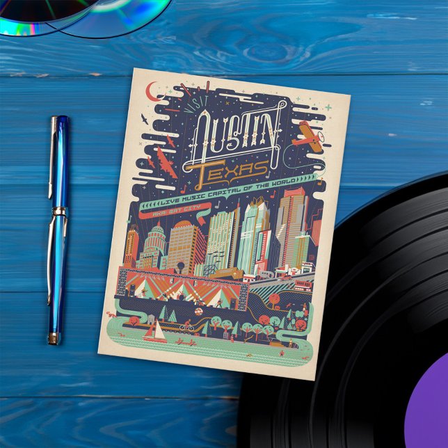 Cartão Postal Austin, Texas - AKA: Bat City (Card on table)