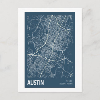 Cartão Postal Austin Texas City Map Line Art Blue Impressão