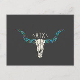 Cartão Postal Austin Texas Long Horn Skull Southwest Patterno