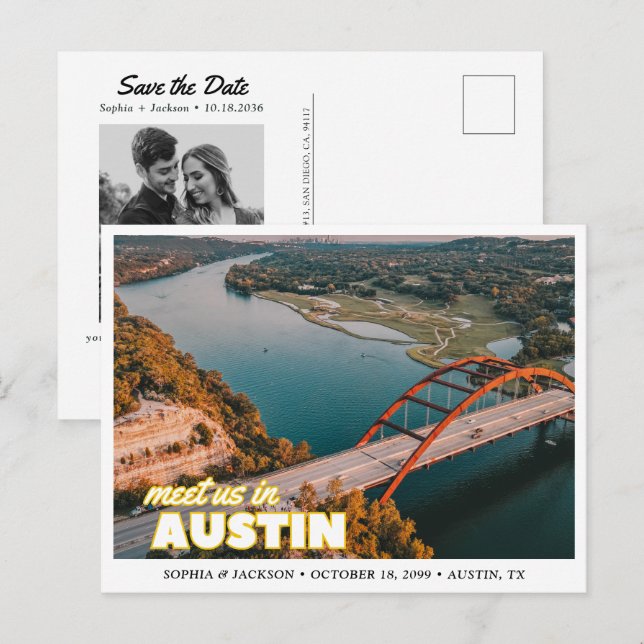 Cartão Postal Austin Wedding Save the Date Postcard (Frente/Verso)