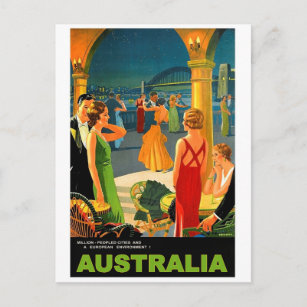Cartão Postal Austrália, festa romântica à noite, viagens vintag