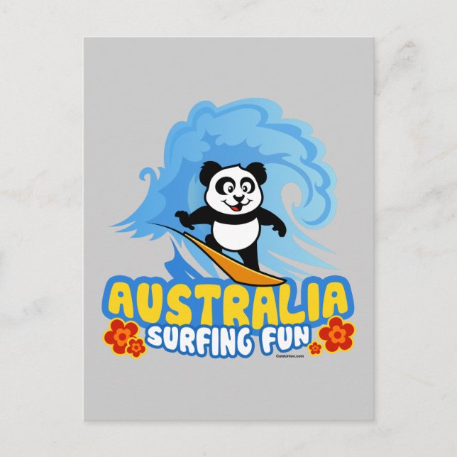 Cartão Postal Austrália surfing Panda (Frente)