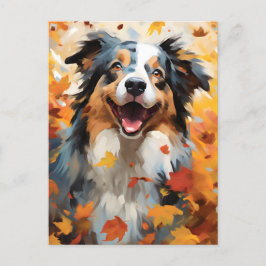 Cartão Postal Australian Shepherd Outono Dia de Ação de Graças 